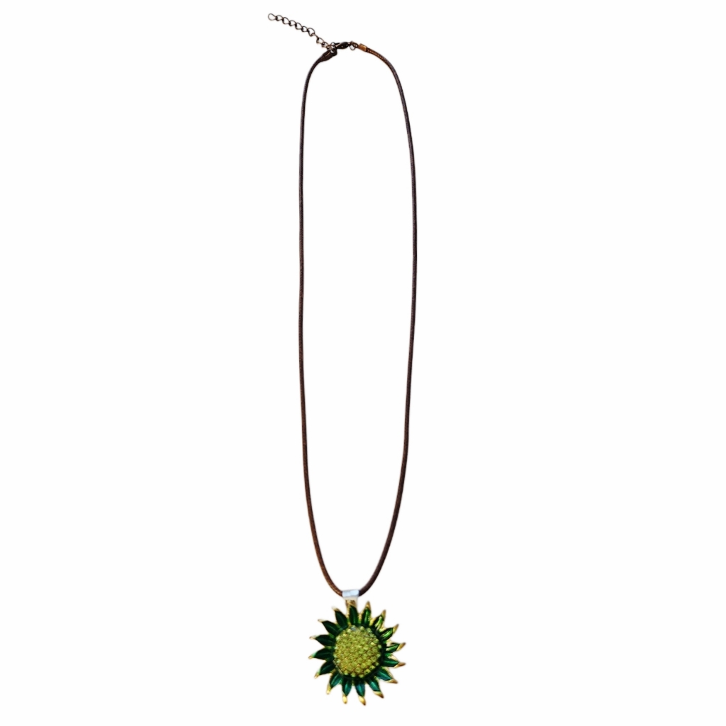 2for$30 Large Sunflower Interchangeable Snap Charm On Adj Faux Leather Necklace